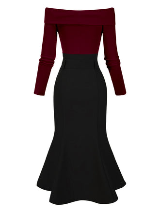 [Prévente] Robe sirène torsadée épaules dénudées noir avec ceinture des années 1930