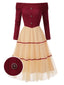 [Pré-vente] Robe trapèze en tulle tricoté et épaules dénudées rouge années 1950
