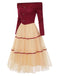 [Pré-vente] Robe trapèze en tulle tricoté et épaules dénudées rouge années 1950