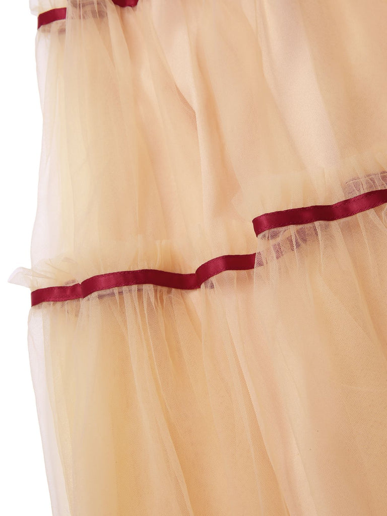 [Pré-vente] Robe trapèze en tulle tricoté et épaules dénudées rouge années 1950
