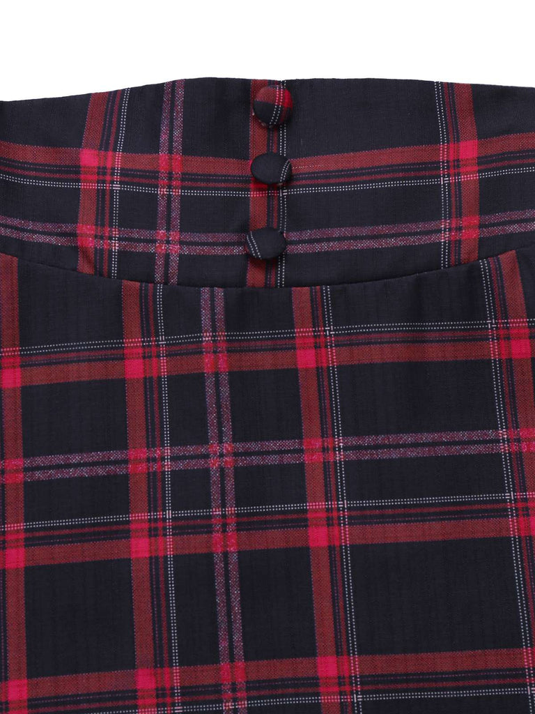 [Pré-vente] Jupe mi-longue à carreaux taille haute noire des années 40
