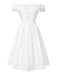 [Pré-vente] Robe blanche à fleurs découpées et épaules dénudées des années 1950