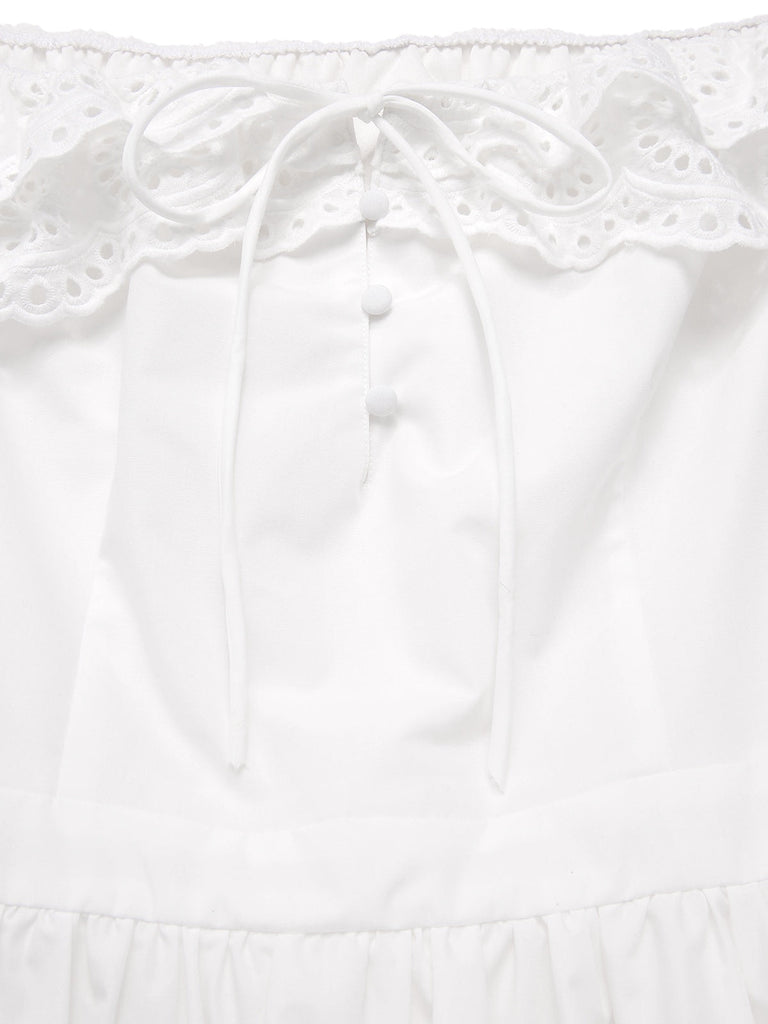 [Pré-vente] Robe blanche à fleurs découpées et épaules dénudées des années 1950