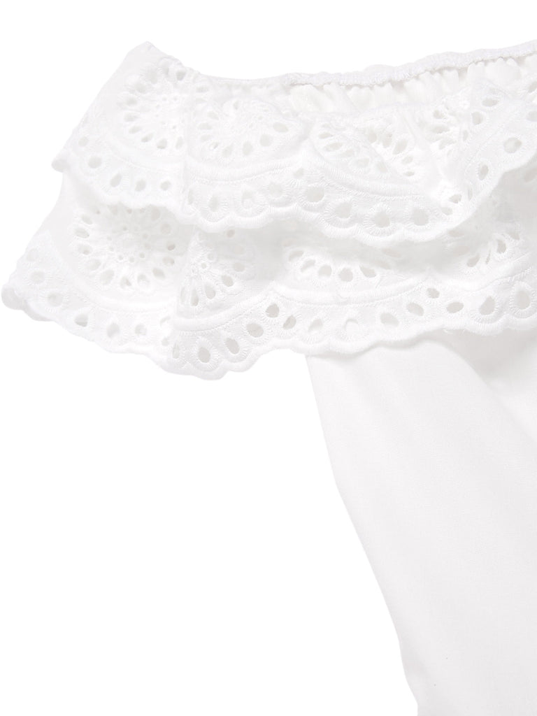 [Pré-vente] Robe blanche à fleurs découpées et épaules dénudées des années 1950