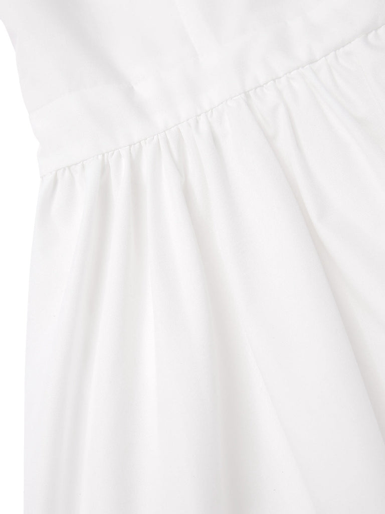 [Pré-vente] Robe blanche à fleurs découpées et épaules dénudées des années 1950