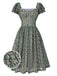[Pré-vente] Robe verte à carreaux avec nœud et manches double volants des années 1950