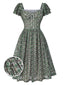 [Pré-vente] Robe verte à carreaux avec nœud et manches double volants des années 1950