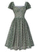 [Pré-vente] Robe verte à carreaux avec nœud et manches double volants des années 1950