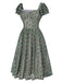 [Pré-vente] Robe verte à carreaux avec nœud et manches double volants des années 1950