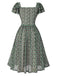 [Pré-vente] Robe verte à carreaux avec nœud et manches double volants des années 1950
