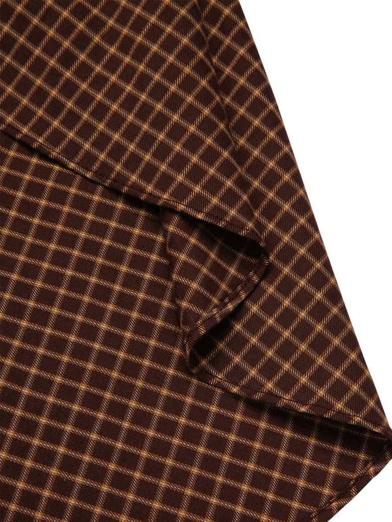 [Pré-vente] Robe bustier en cotonà carreaux patchwork marron ourlet irréguliers années 1970
