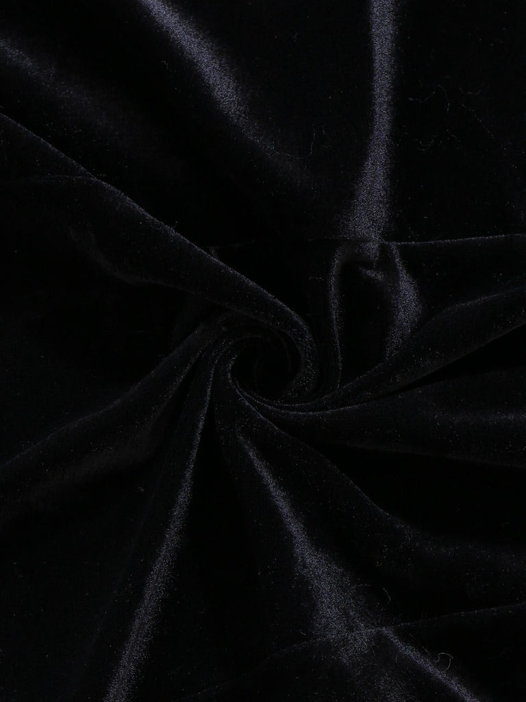 [Pré-vente] Robe en velours noir col en V et revers en dentelle des années 1940
