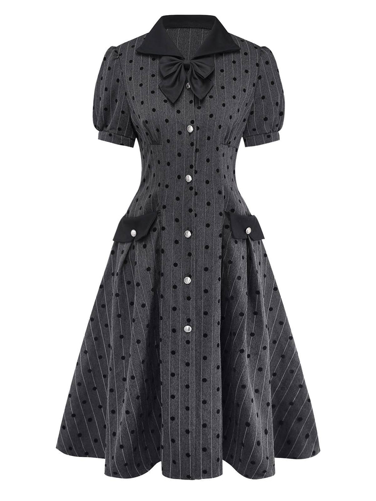 [Pré-vente] Robe bouffante grise à pois floqués années 1950