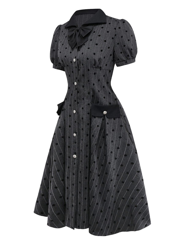[Pré-vente] Robe bouffante grise à pois floqués années 1950