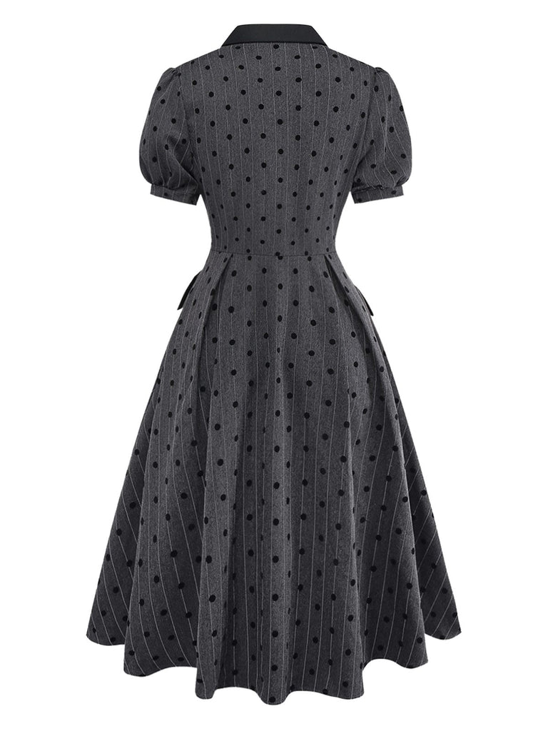 [Pré-vente] Robe bouffante grise à pois floqués années 1950