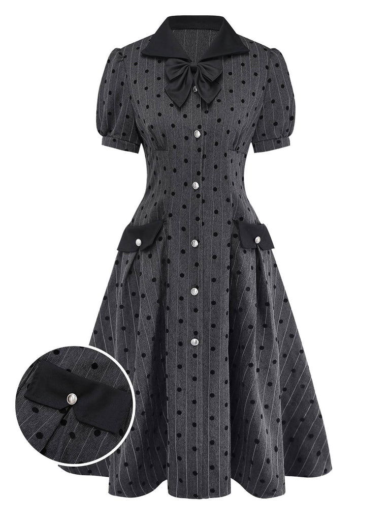 [Pré-vente] Robe bouffante grise à pois floqués années 1950