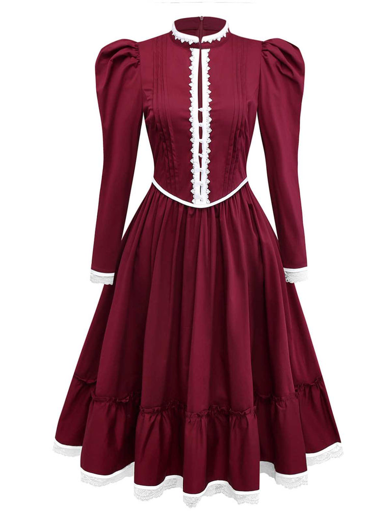 [Pré-vente] Robe rouge vin à dentelle style victorien années 1930