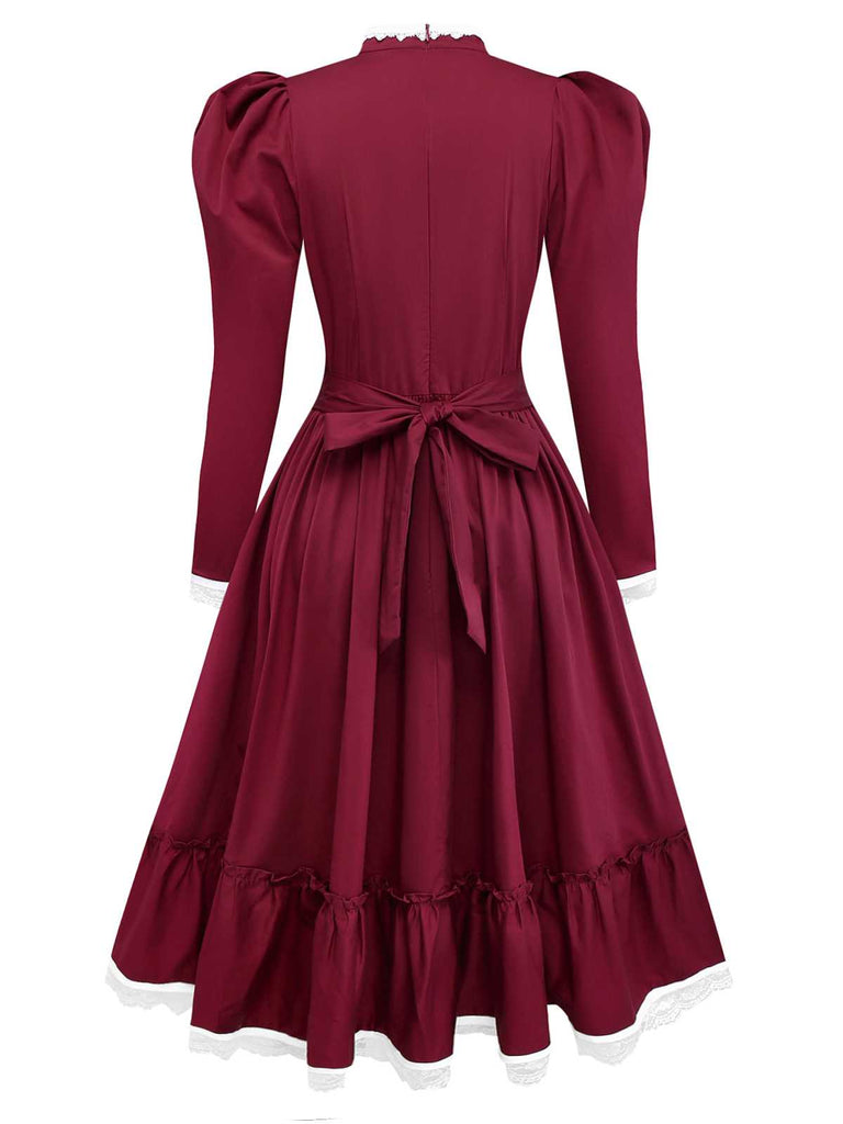 [Pré-vente] Robe rouge vin à dentelle style victorien années 1930