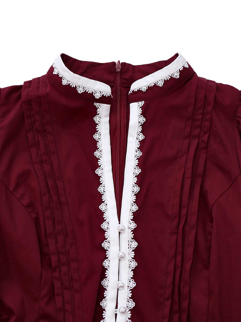[Pré-vente] Robe rouge vin à dentelle style victorien années 1930