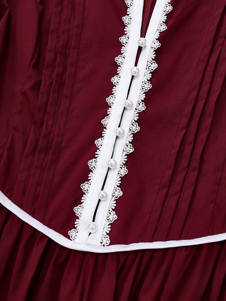 [Pré-vente] Robe rouge vin à dentelle style victorien années 1930