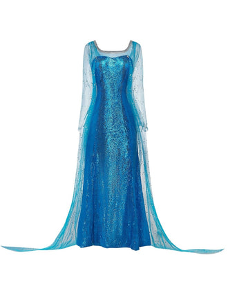 Cape et robe Elsa bleue à paillettes unis années 1970