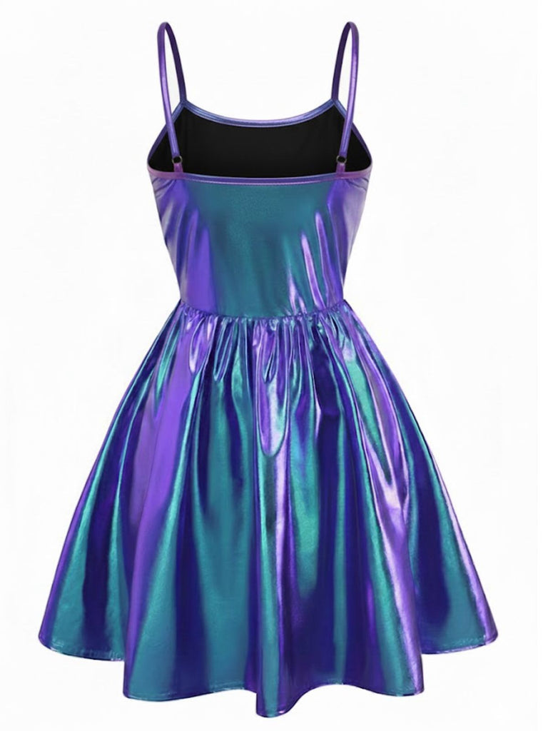 Robe de soirée à fines bretelles métallisées années 1980