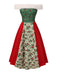 [Pré-vente] Robe de Noël rouge et verte motif houx verticillé col en fourrure années 1940