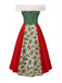 [Pré-vente] Robe de Noël rouge et verte motif houx verticillé col en fourrure années 1940