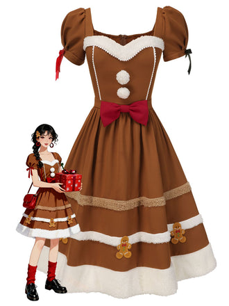 [Pré-vente] Robe en peluche bonhomme en pain d'épice couleur curcuma des années 1950