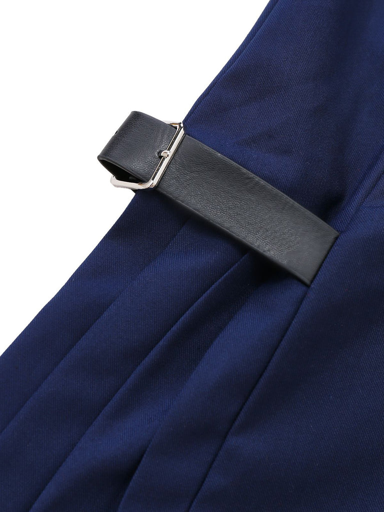 [Pré-vente] Robe plissée bleue à carreaux et revers années 1960