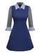 [Pré-vente] Robe plissée bleue à carreaux et revers années 1960