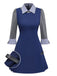 [Pré-vente] Robe plissée bleue à carreaux et revers années 1960