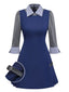[Pré-vente] Robe plissée bleue à carreaux et revers années 1960