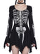 Mini-robe noire à imprimé tête de mort pour Halloween des années 1980