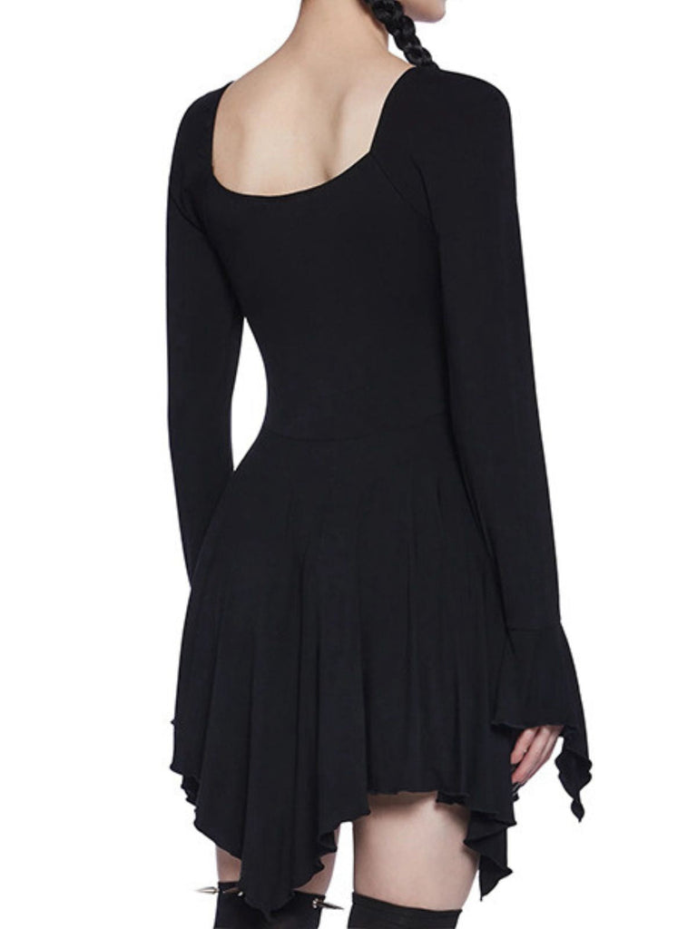 Mini-robe noire à imprimé tête de mort pour Halloween des années 1980