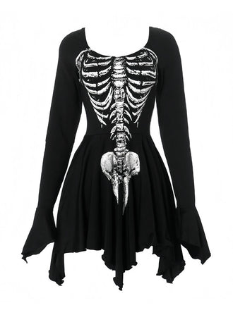 Mini-robe noire à imprimé tête de mort pour Halloween des années 1980