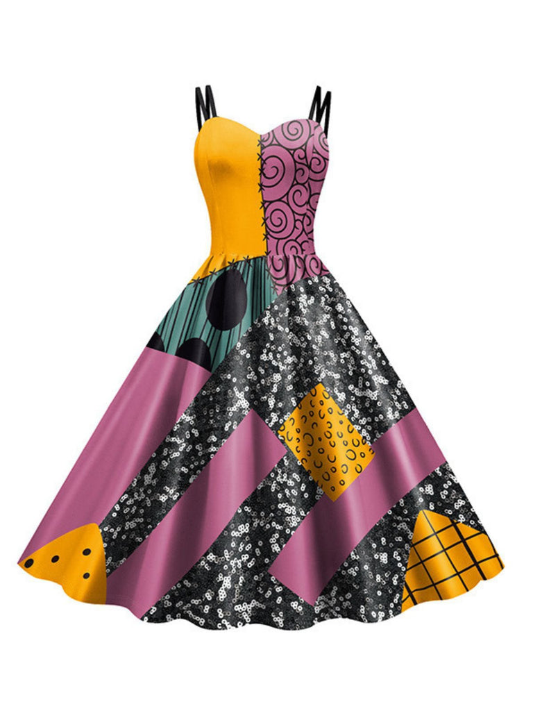 Robe multicolore colorblock Sally de L'Étrange Noël de Monsieur Jack des années 1950