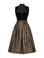 Robe marron en velours et tablier plissé en satin années 1950