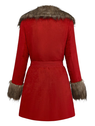 Manteau à col en fausse fourrure revers et ceinture années 1950