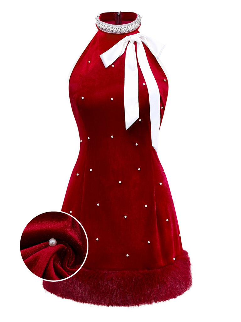 [Prévente] Robe de Noël rouge à franges de perles années 1960