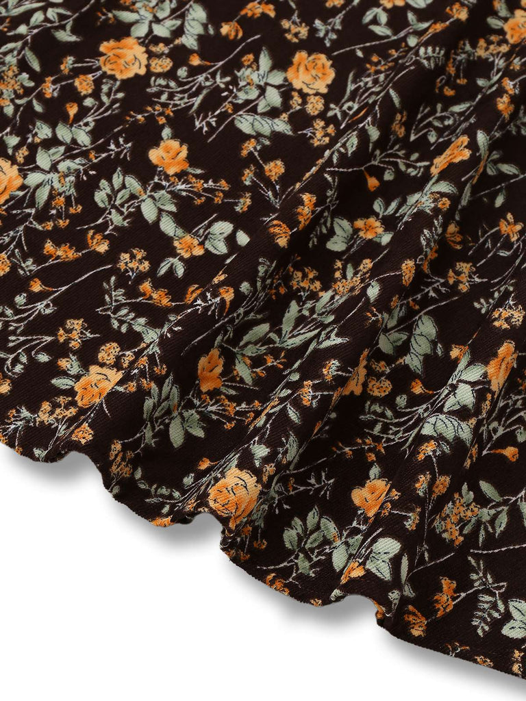 [Pré-vente] Robe en velours côtelé marron motif floral et dentelle des années 1980
