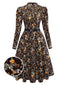 [Pré-vente] Robe en velours côtelé marron motif floral et dentelle des années 1980