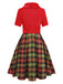 [Pré-vente] Robe en tricot rouge à carreaux col roulé de Noël et nœud des années 1950