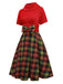 [Pré-vente] Robe en tricot rouge à carreaux col roulé de Noël et nœud des années 1950