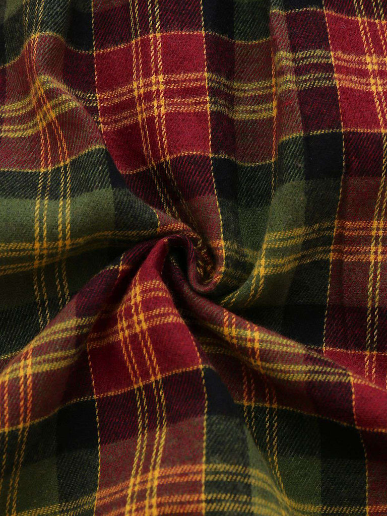 [Pré-vente] Robe en tricot rouge à carreaux col roulé de Noël et nœud des années 1950