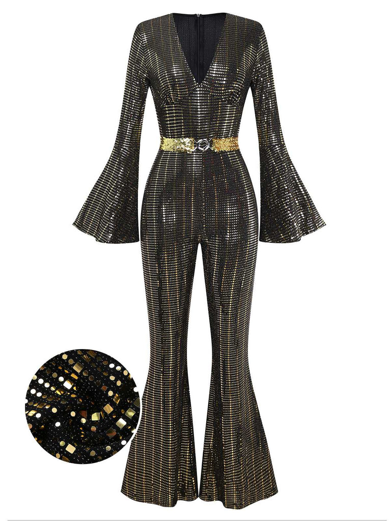 [Prévente] Combinaison sequins à manches cloches noire années 1980