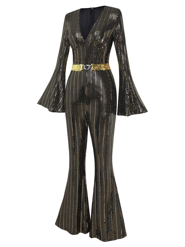 [Prévente] Combinaison sequins à manches cloches noire années 1980