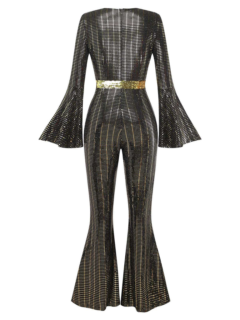[Prévente] Combinaison sequins à manches cloches noire années 1980
