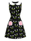 [Prévente] Robe noire imprimé chat avec poches à pattes des années 1960