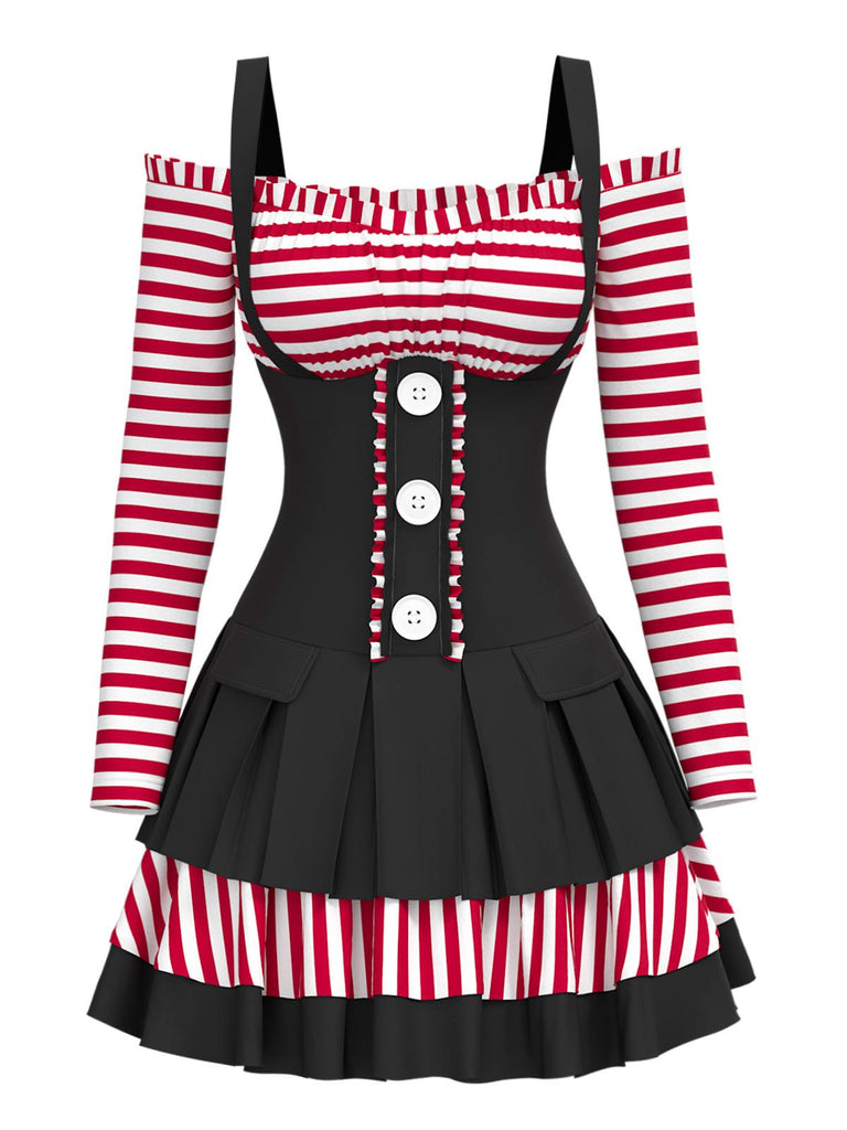 [Prévente] Robe plissée en coton à rayures multicolores style Joker des années 1980